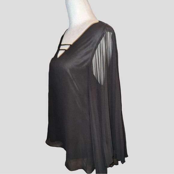 Apt9 adorable black top with wide pleated sleeves! Cute crisscross in front. New - Picture 6 of 10